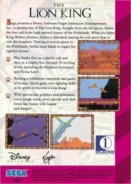 Box back cover for Lion King ,The on the Sega Game Gear.
