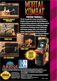 Box back cover for Mortal Kombat on the Sega Game Gear.