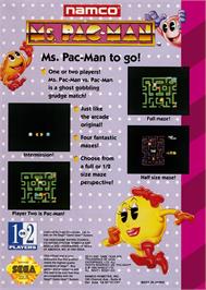 Box back cover for Ms. Pac-man on the Sega Game Gear.