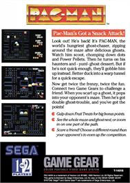Box back cover for Pac-man on the Sega Game Gear.