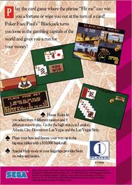 Box back cover for Poker Faced Paul's Blackjack on the Sega Game Gear.