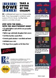 Box back cover for Riddick Bowe Boxing on the Sega Game Gear.