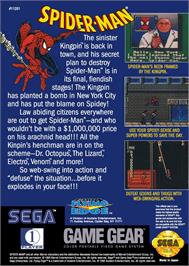 Box back cover for Spider-Man on the Sega Game Gear.