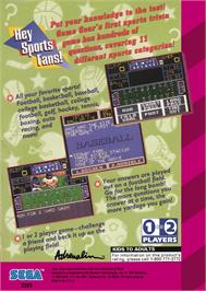 Box back cover for Sports Trivia on the Sega Game Gear.