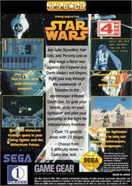 Box back cover for Star Wars on the Sega Game Gear.