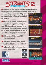 Box back cover for Streets Of Rage 2 on the Sega Game Gear.