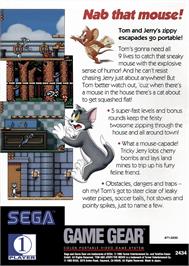 Box back cover for Tom And Jerry - The Movie on the Sega Game Gear.