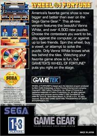 Box back cover for Wheel Of Fortune on the Sega Game Gear.