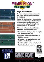 Box back cover for Wimbledon on the Sega Game Gear.