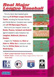 Box back cover for World Series Baseball on the Sega Game Gear.
