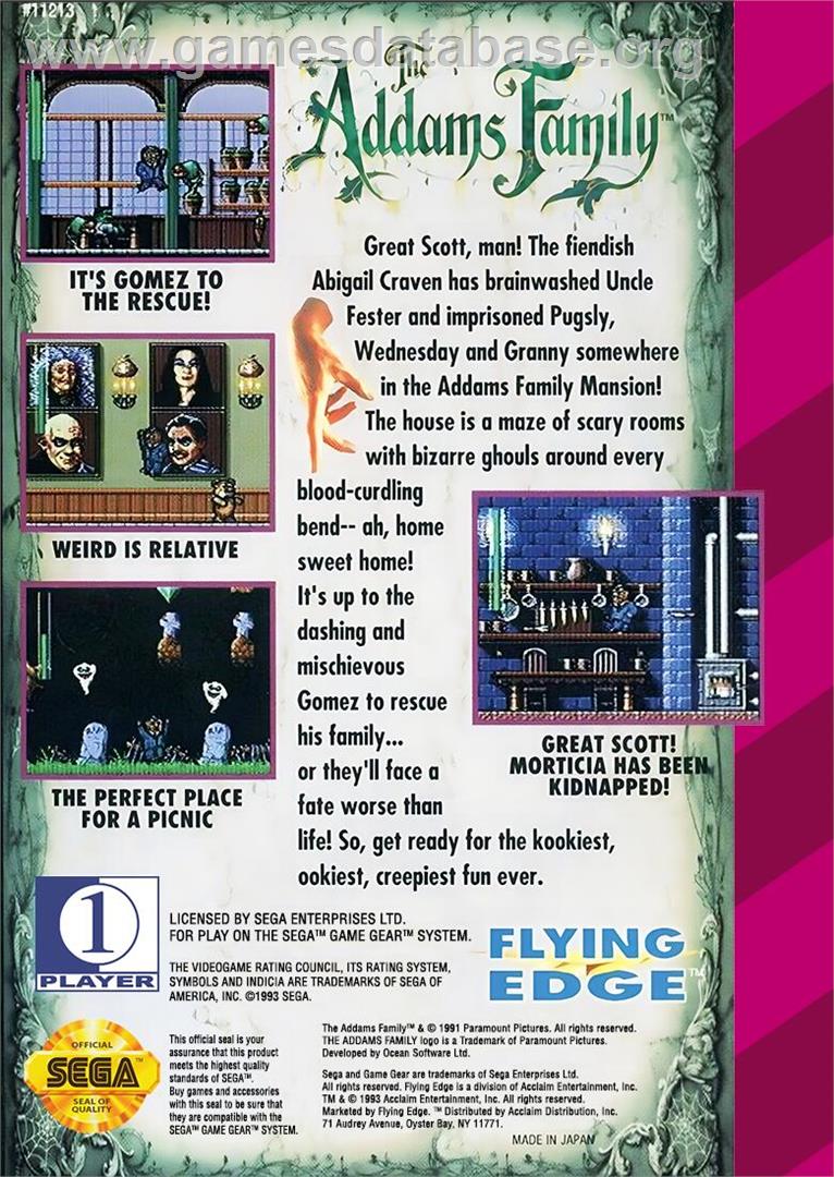 Addams Family, The - Sega Game Gear - Artwork - Box Back