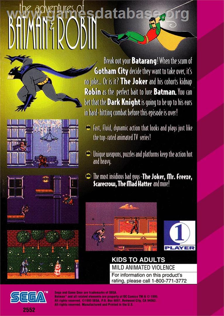 Adventures Of Batman And Robin, The - Sega Game Gear - Artwork - Box Back