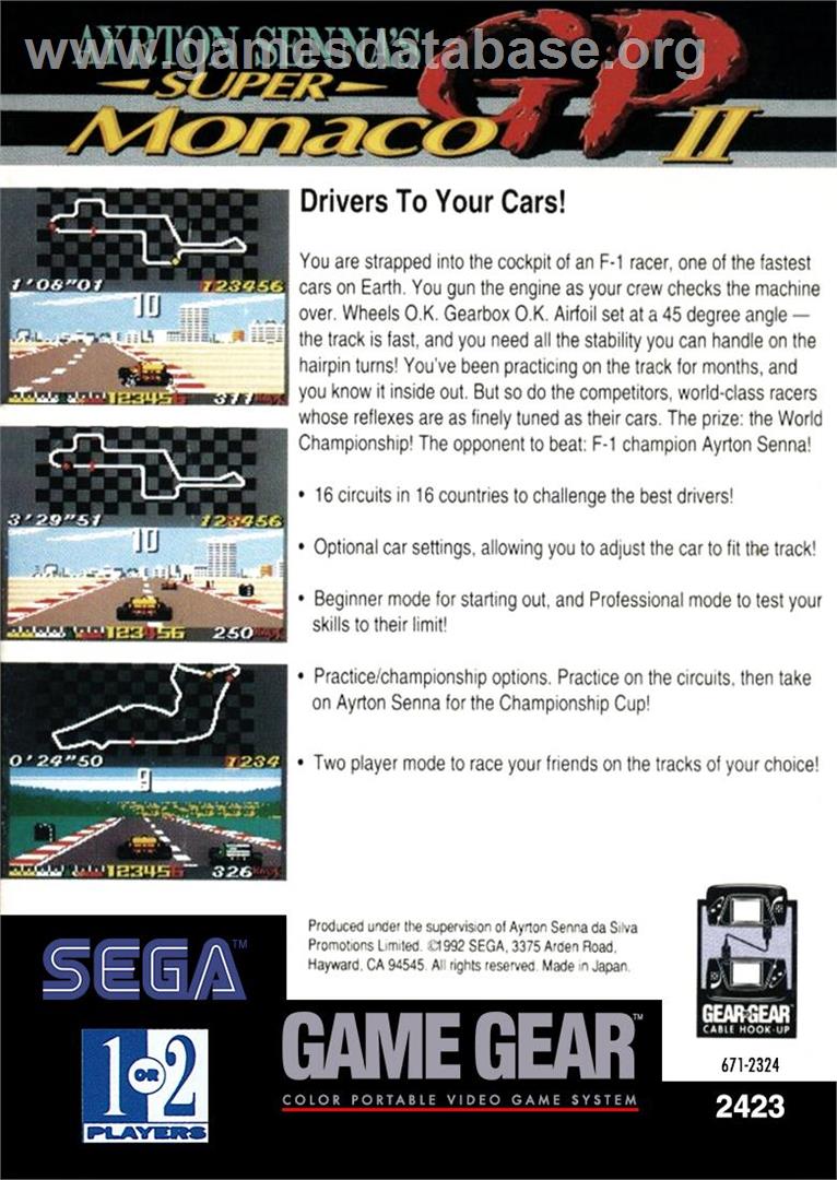 Ayrton Senna's Super Monaco Gp 2 - Sega Game Gear - Artwork - Box Back