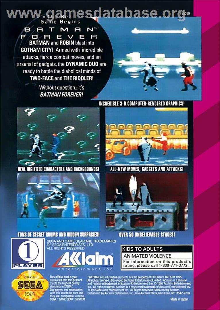 Batman Forever - Sega Game Gear - Artwork - Box Back