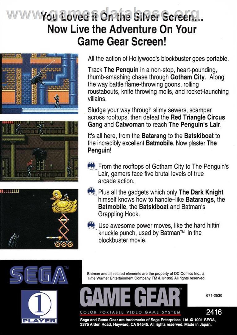 Batman Returns - Sega Game Gear - Artwork - Box Back