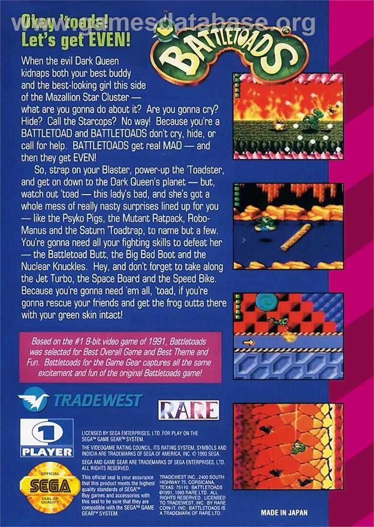 Battletoads - Sega Game Gear - Artwork - Box Back