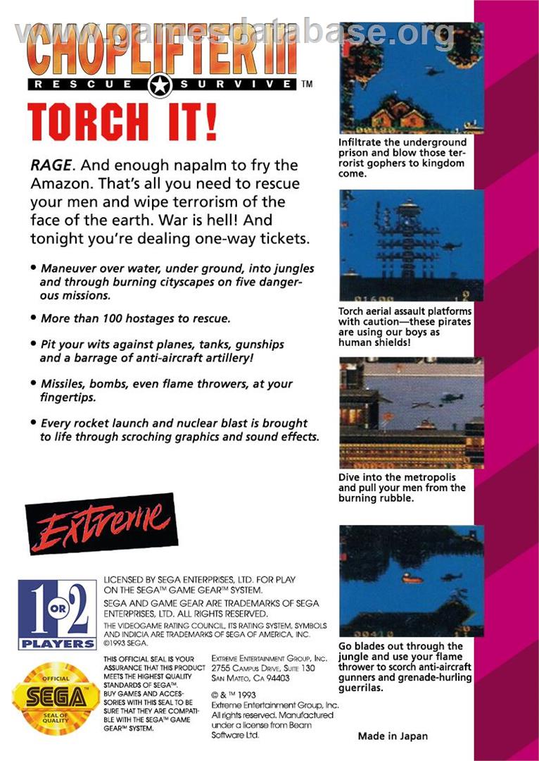 Choplifter 3 - Sega Game Gear - Artwork - Box Back