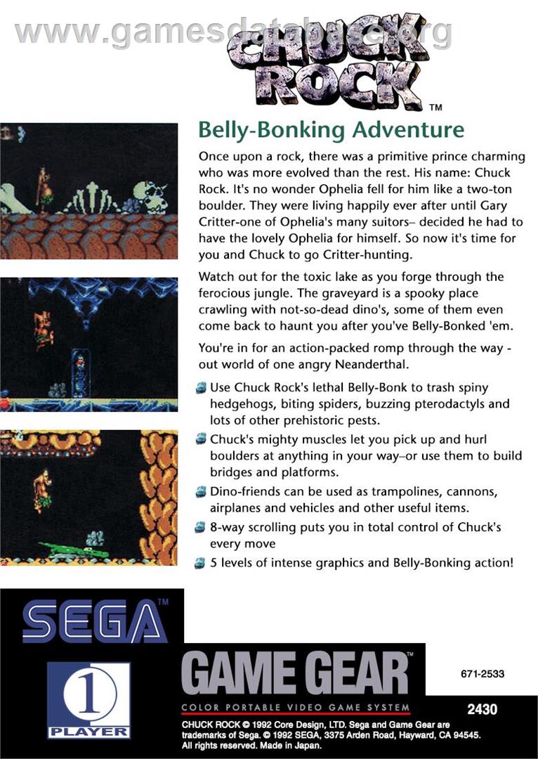 Chuck Rock - Sega Game Gear - Artwork - Box Back