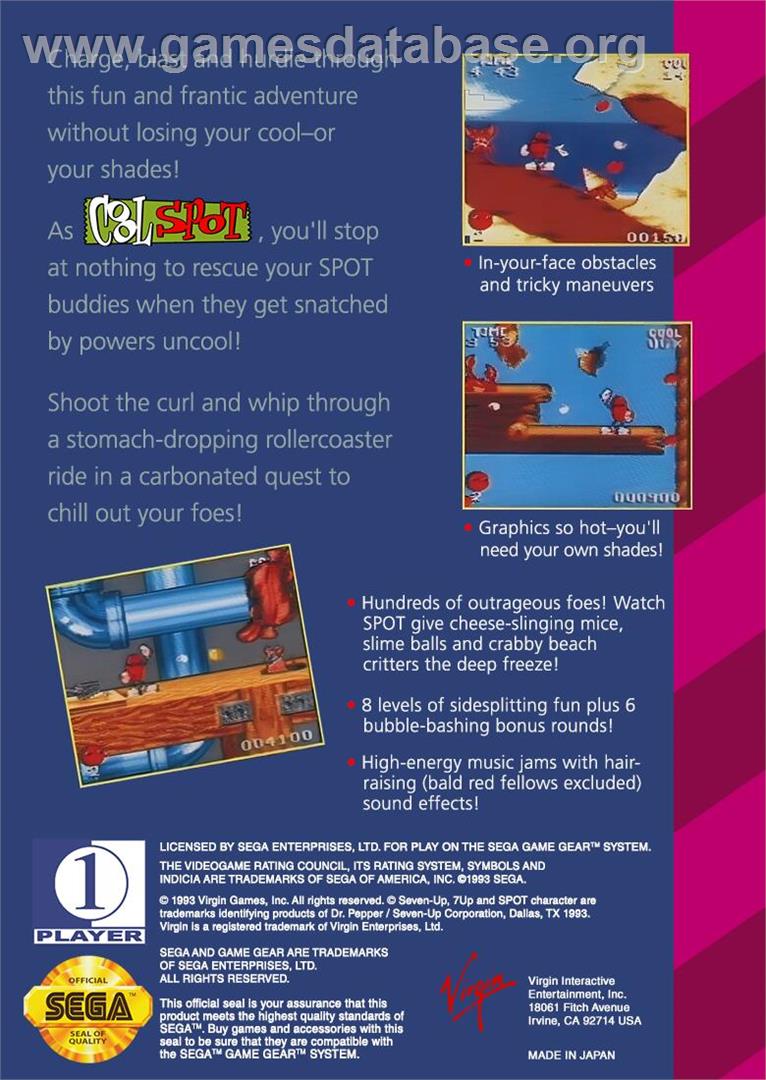 Cool Spot - Sega Game Gear - Artwork - Box Back
