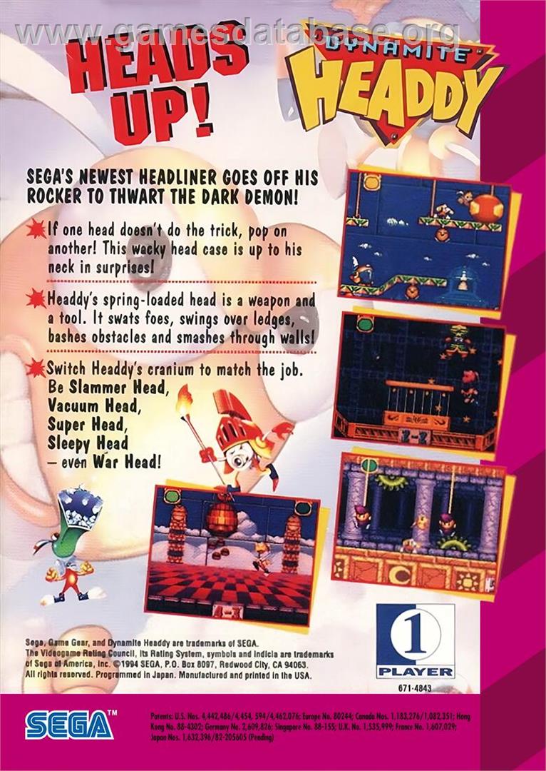 Dynamite Headdy - Sega Game Gear - Artwork - Box Back
