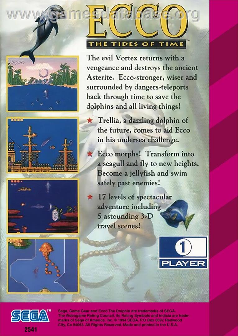 Ecco - The Tides Of Time - Sega Game Gear - Artwork - Box Back