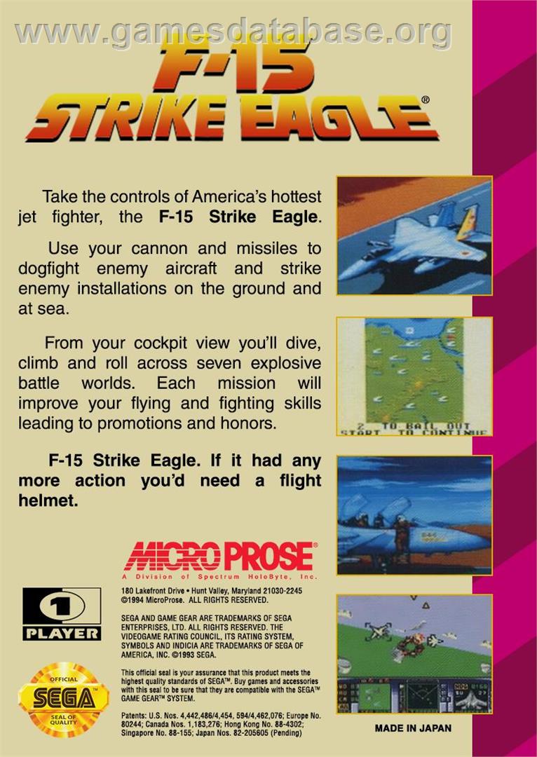F-15 Strike Eagle - Sega Game Gear - Artwork - Box Back