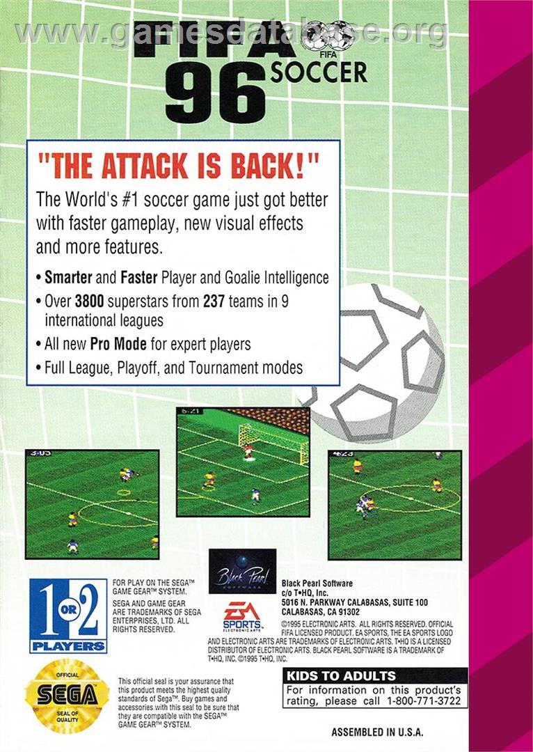 FIFA Soccer 96 - Sega Game Gear - Artwork - Box Back