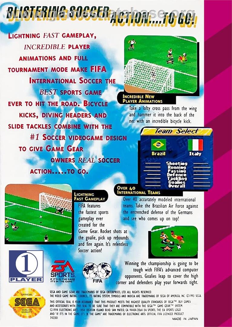 Fifa International Soccer - Sega Game Gear - Artwork - Box Back