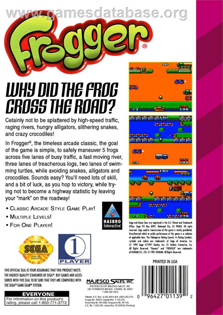 Frogger - Sega Game Gear - Artwork - Box Back