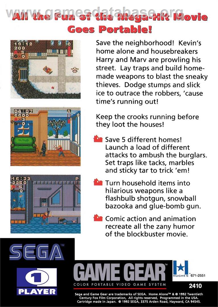 Home Alone - Sega Game Gear - Artwork - Box Back
