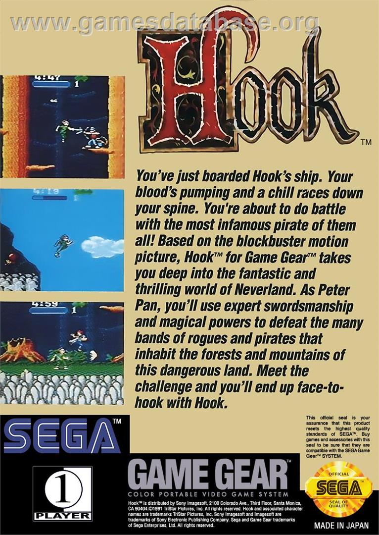 Hook - Sega Game Gear - Artwork - Box Back