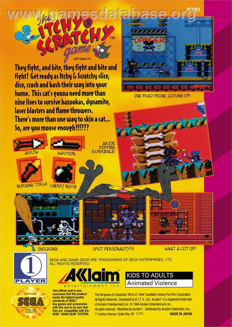 Itchy And Scratchy Game, The - Sega Game Gear - Artwork - Box Back