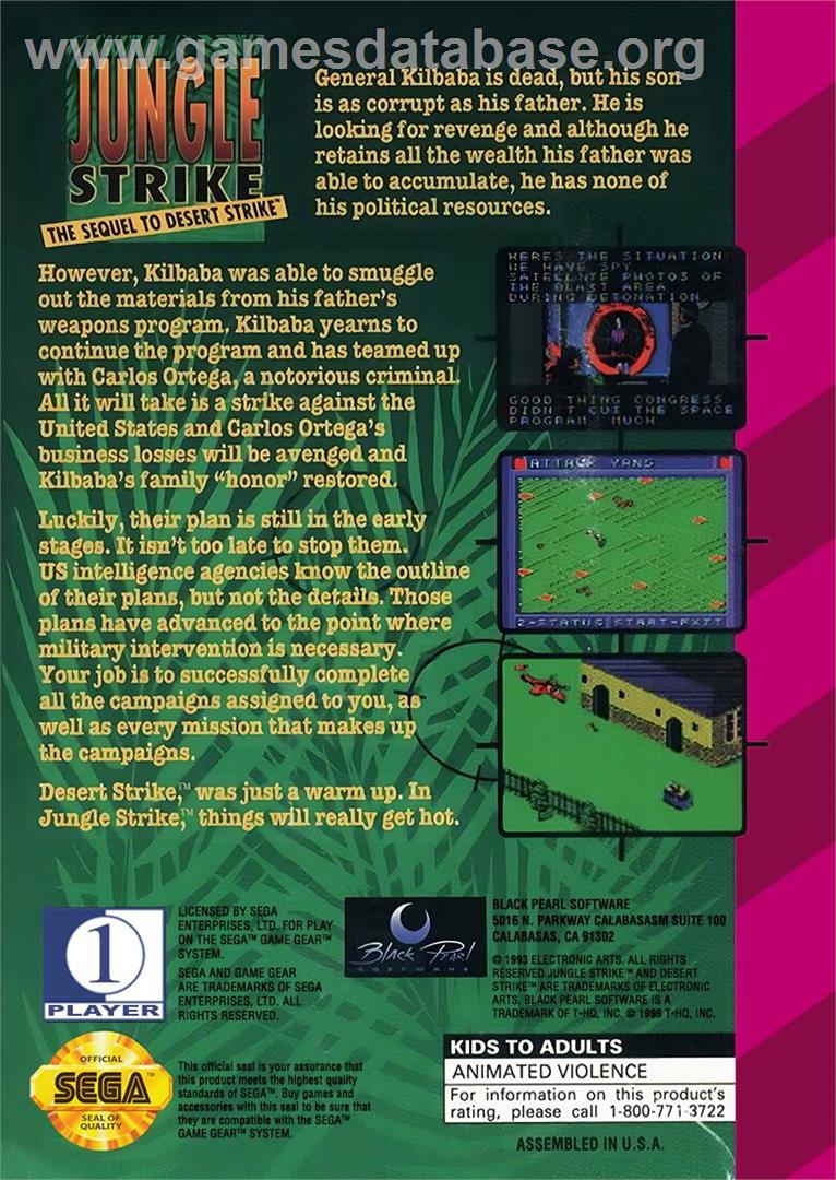 Jungle Strike - Sega Game Gear - Artwork - Box Back