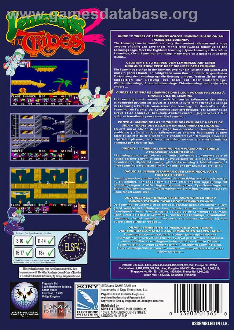 Lemmings 2 - The Tribes - Sega Game Gear - Artwork - Box Back