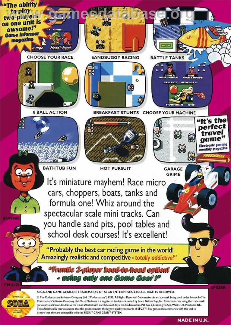 Micro Machines - Sega Game Gear - Artwork - Box Back