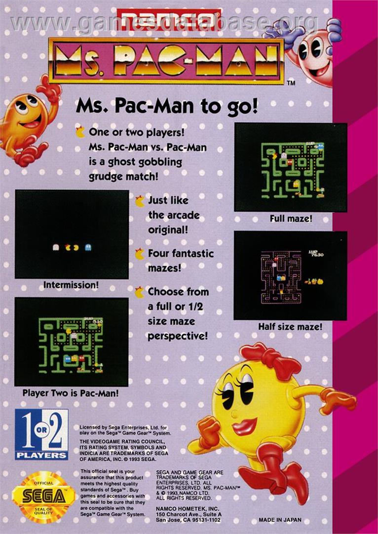 Ms. Pac-man - Sega Game Gear - Artwork - Box Back
