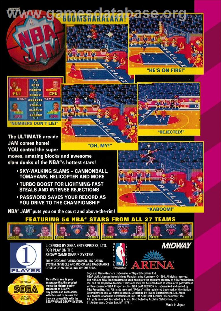 Nba Jam - Sega Game Gear - Artwork - Box Back