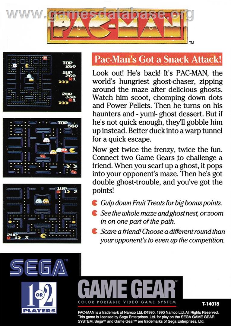 Pac-man - Sega Game Gear - Artwork - Box Back