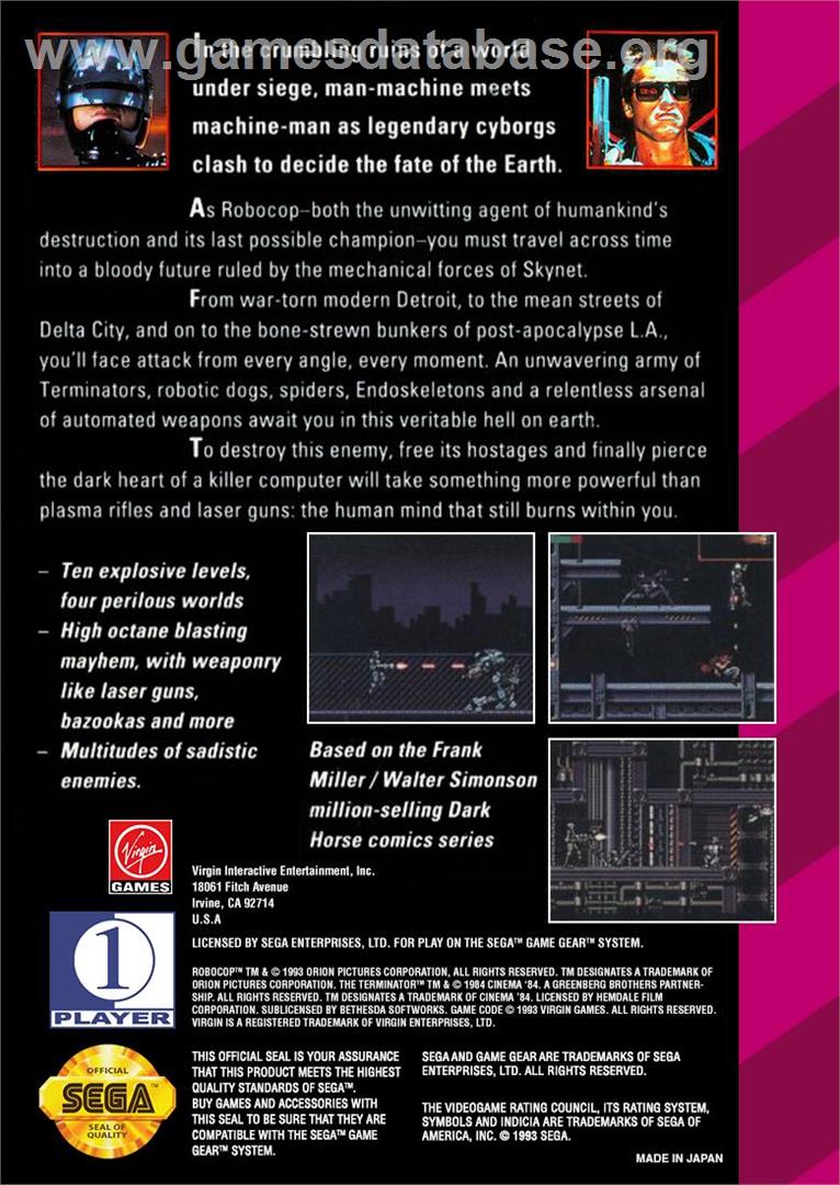 Robocop Versus The Terminator - Sega Game Gear - Artwork - Box Back