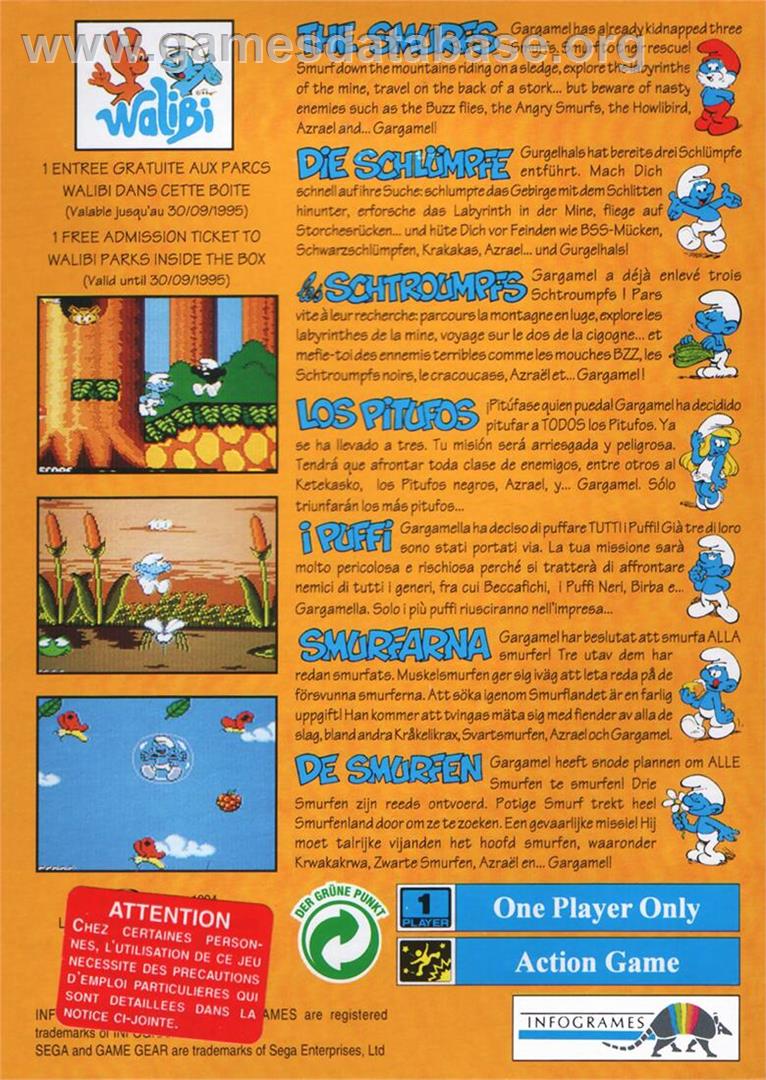 Schtroumpfs, Les - Sega Game Gear - Artwork - Box Back