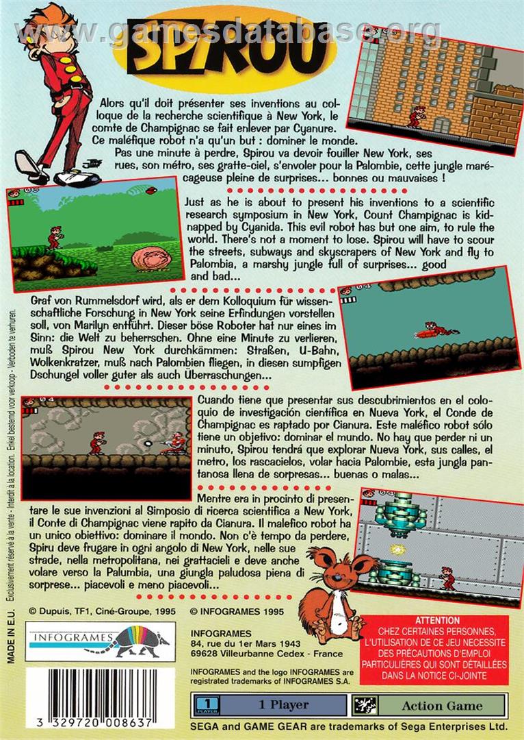 Spirou - Sega Game Gear - Artwork - Box Back