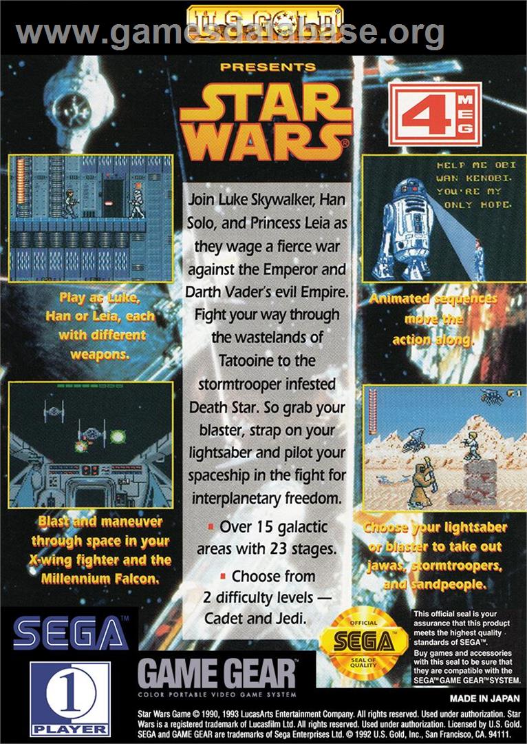 Star Wars - Sega Game Gear - Artwork - Box Back