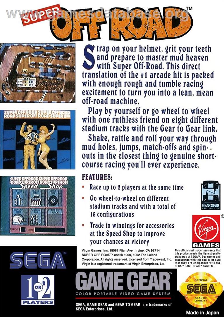 Super Off Road - Sega Game Gear - Artwork - Box Back