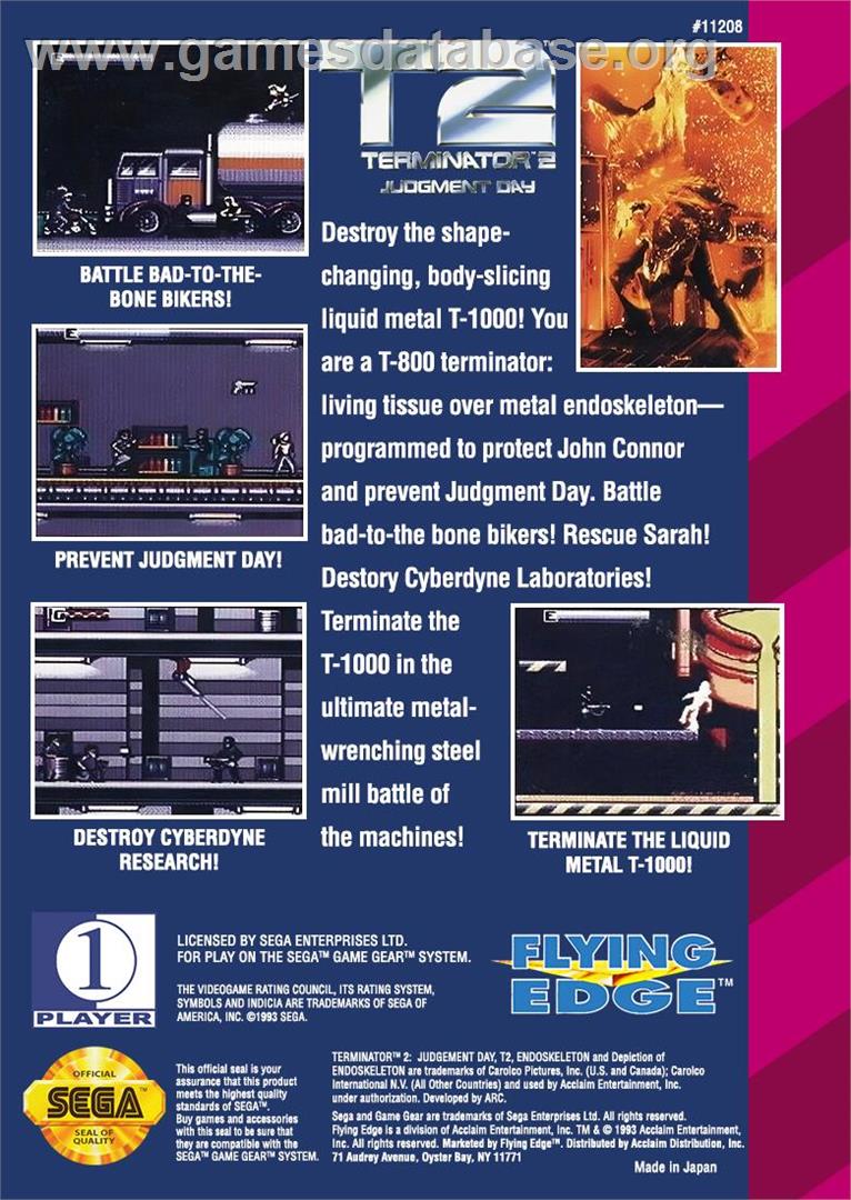 Terminator 2 - Judgment Day - Sega Game Gear - Artwork - Box Back