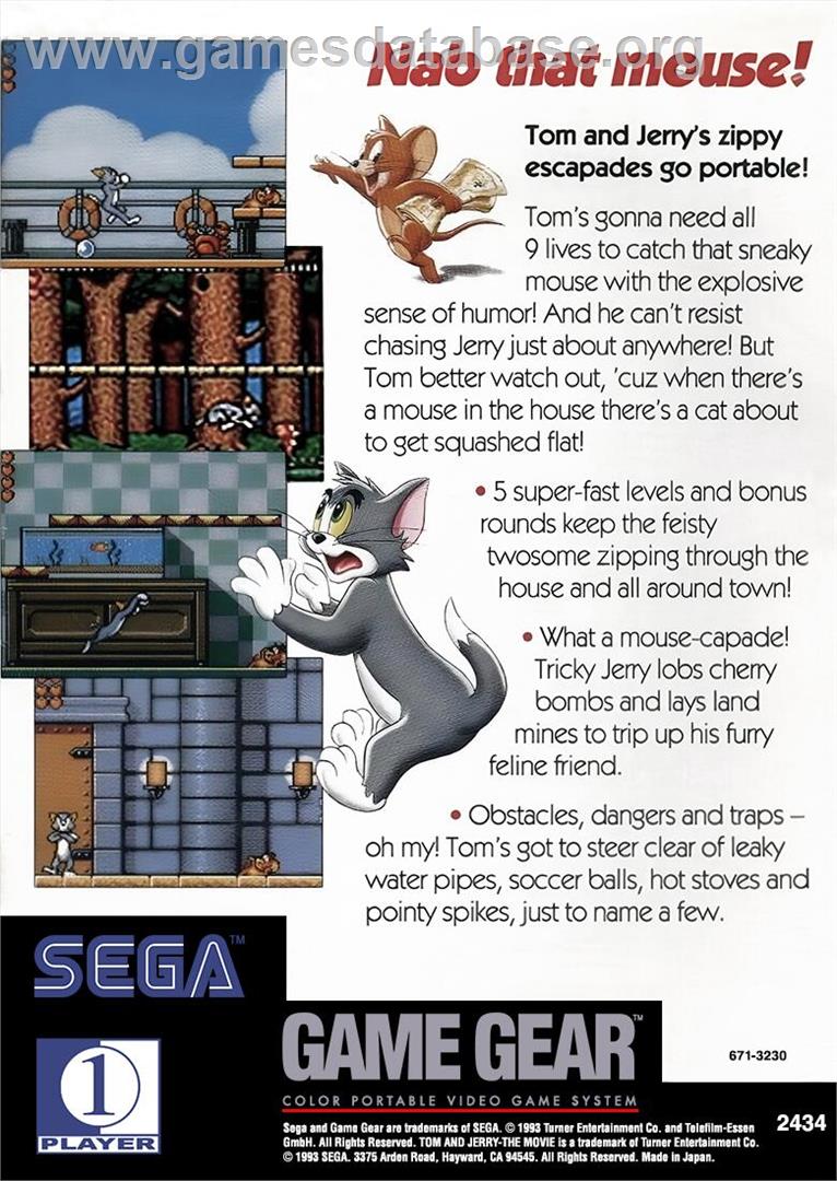 Tom And Jerry - The Movie - Sega Game Gear - Artwork - Box Back