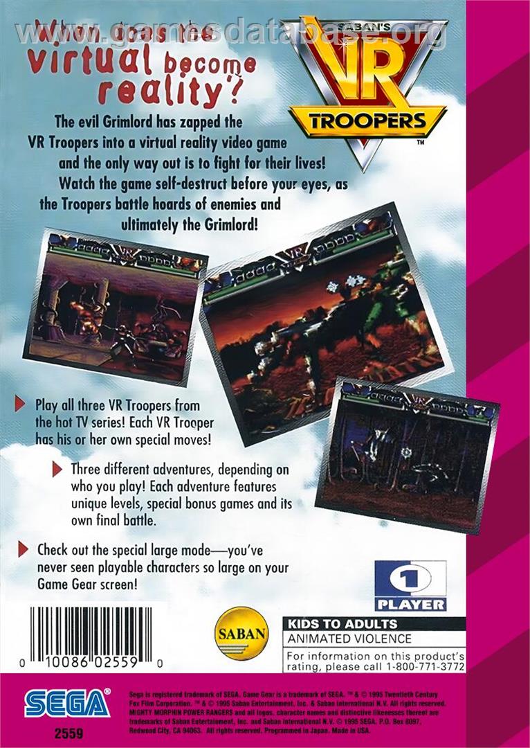 VR Troopers - Sega Game Gear - Artwork - Box Back