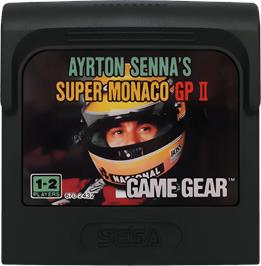 Cartridge artwork for Ayrton Senna's Super Monaco Gp 2 on the Sega Game Gear.