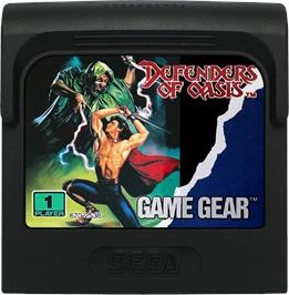 Cartridge artwork for Defenders of Oasis on the Sega Game Gear.
