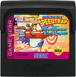 Cartridge artwork for Desert Speedtrap starring Road Runner and Wile E. Coyote on the Sega Game Gear.