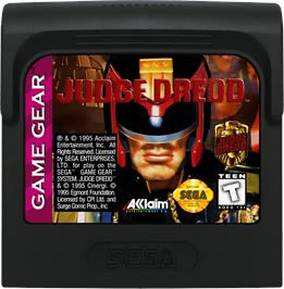 Cartridge artwork for Judge Dredd on the Sega Game Gear.